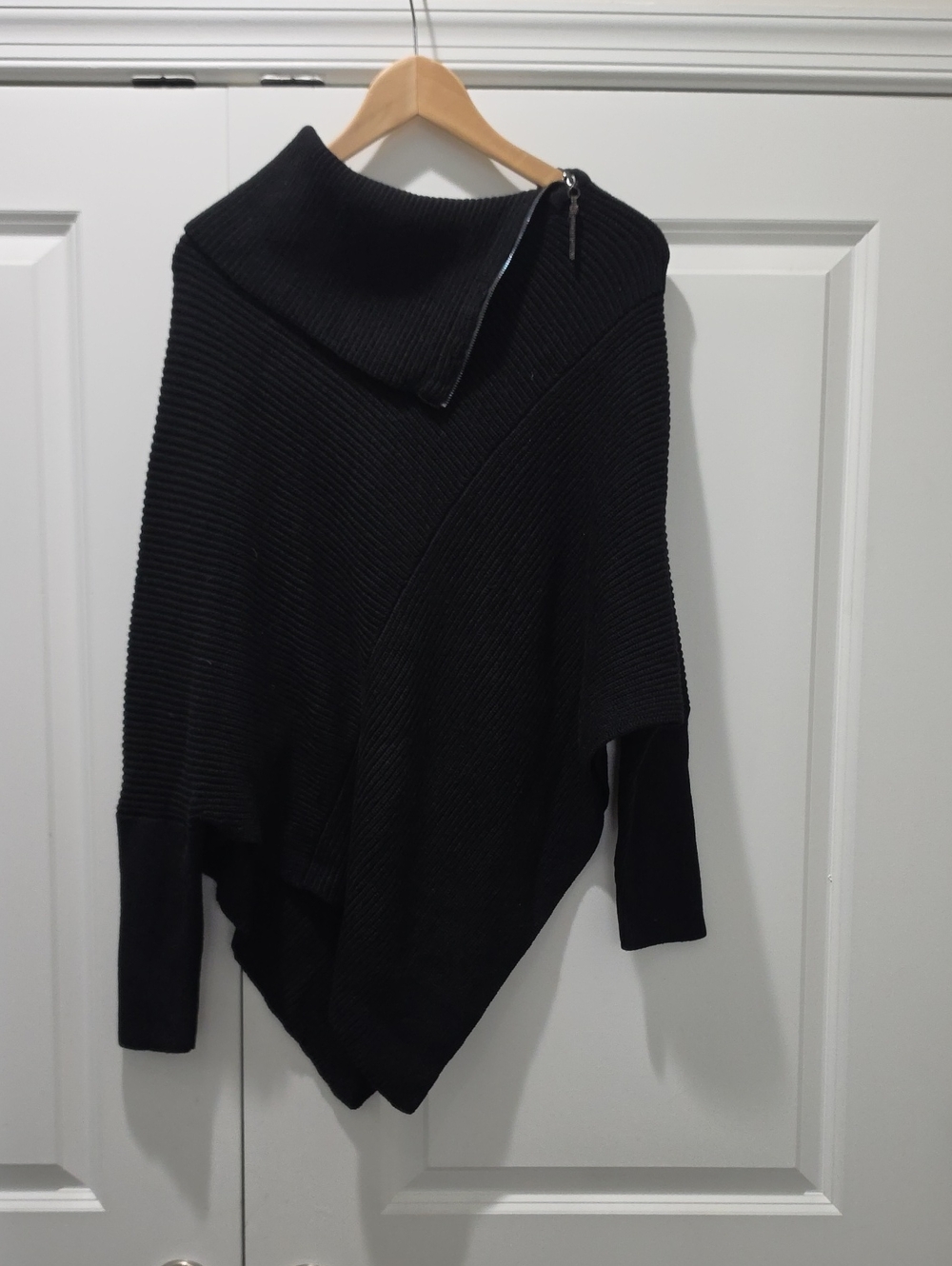 White House Black Market Black Asymmetric Zip Funnel Poncho